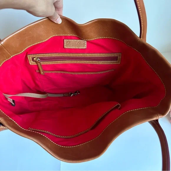 DOONEY & BOURKE Florentine Camel Leather Italian Logo Lock Tote - Picture 12 of 16